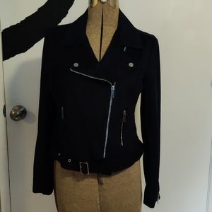 Blue faux suede motorcycle jacket